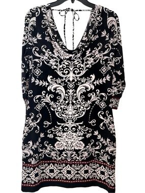 White House Black Market Black and Cream Scroll Print Dress